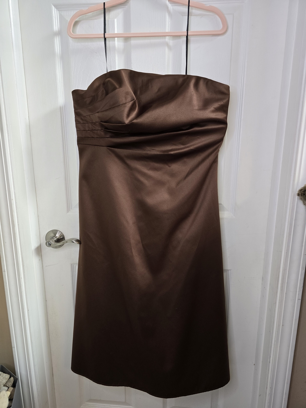 JS Boutique Strapless Satin Dress in Brown